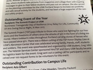 Award — TSP at USM 2015 — Outstanding Event of the Year